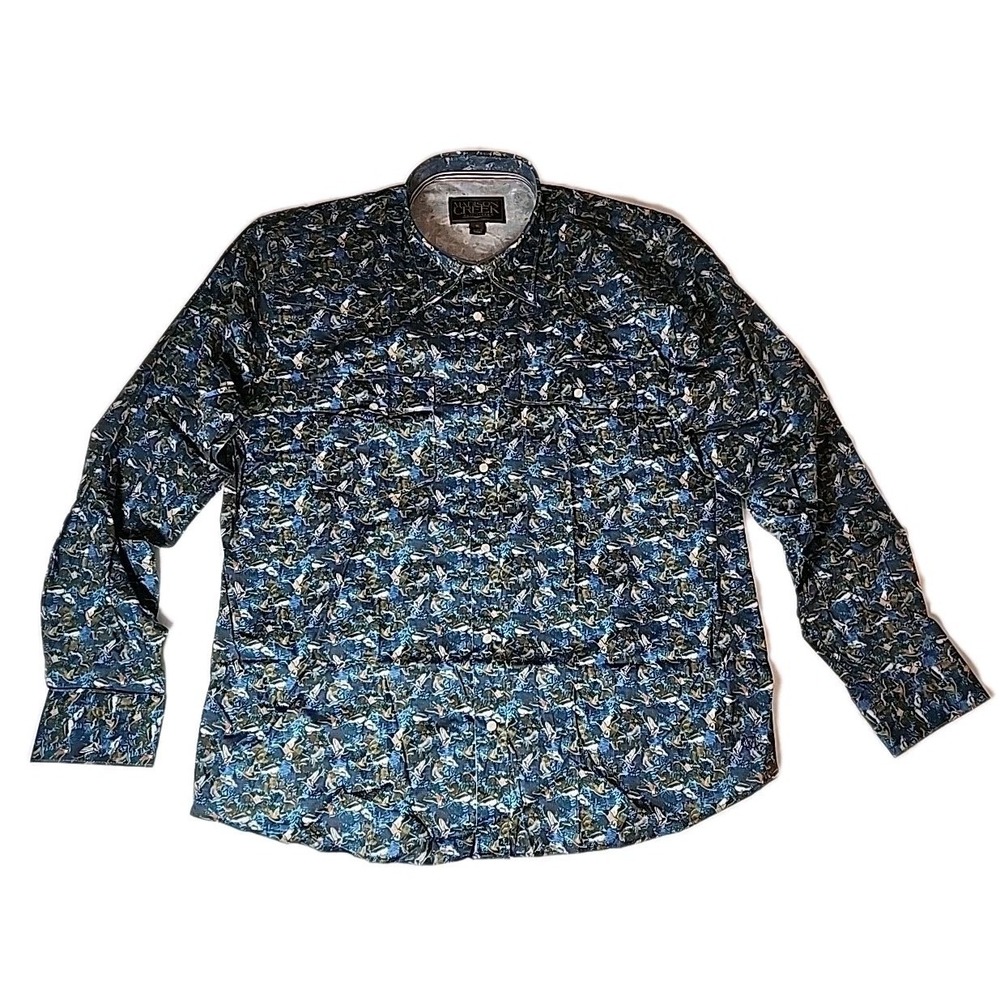 New Madison Creek Men's XL Blue Long Sleeve Western Pearl Snap Birds Shirt NWT